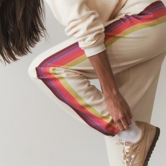 Marine Layer Pants - Marine Layer Cloud 9 Anytime Sweatpant Rainbow Striped Antique White NWT